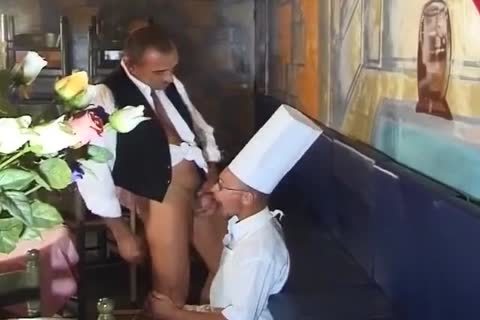 Chef bangs Daddy Waiter bare